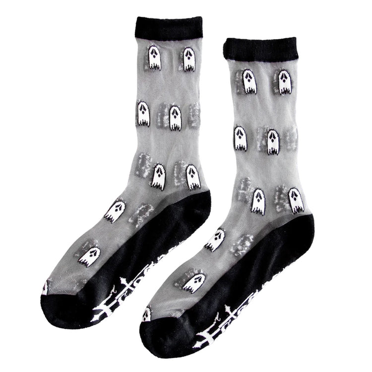 Sheer Ghost Crew Socks in Black and White by Ectogasm