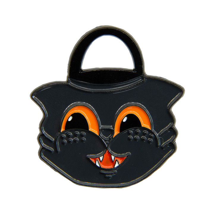 Vintage Halloween Black Cat Bucket Enamel Pin by Ectogasm