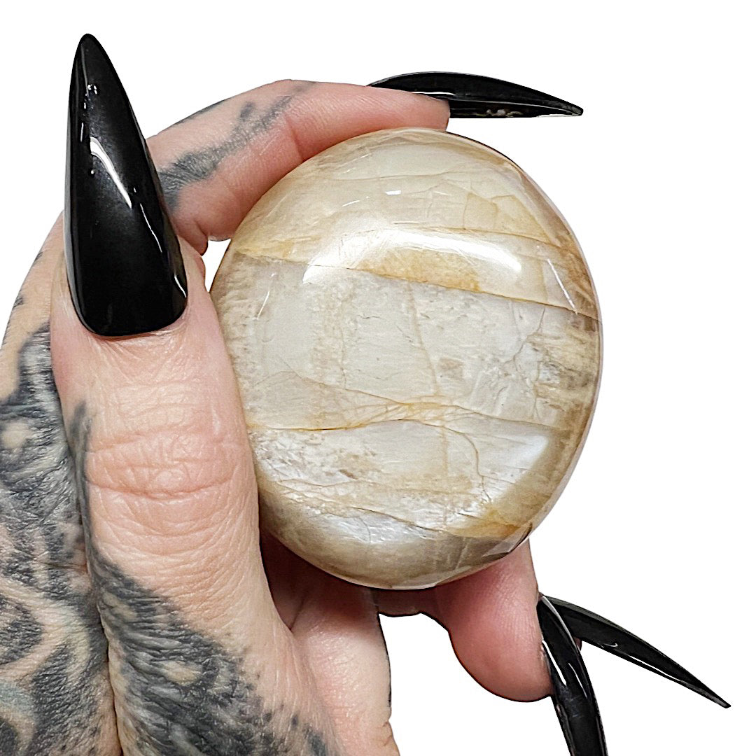 Joy Spark: Peach Moonstone Palm Stone