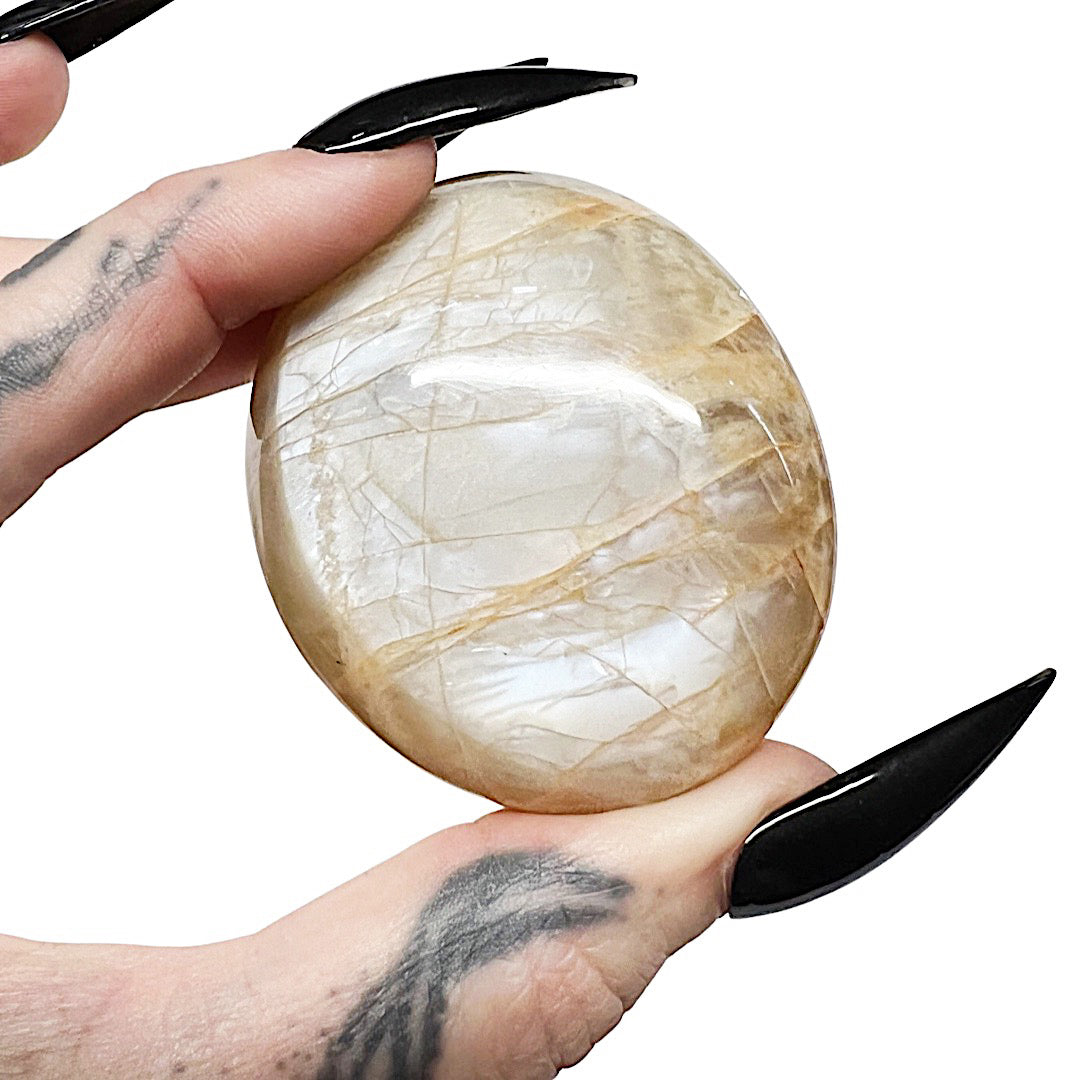 Joy Spark: Peach Moonstone Palm Stone