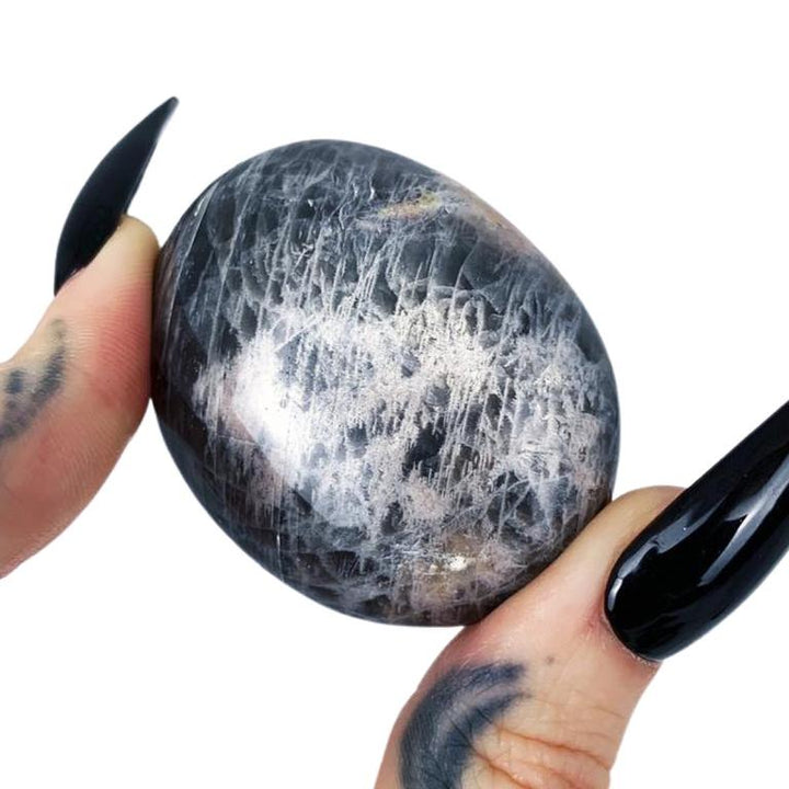 Hecate: Black Moonstone Palm Stone