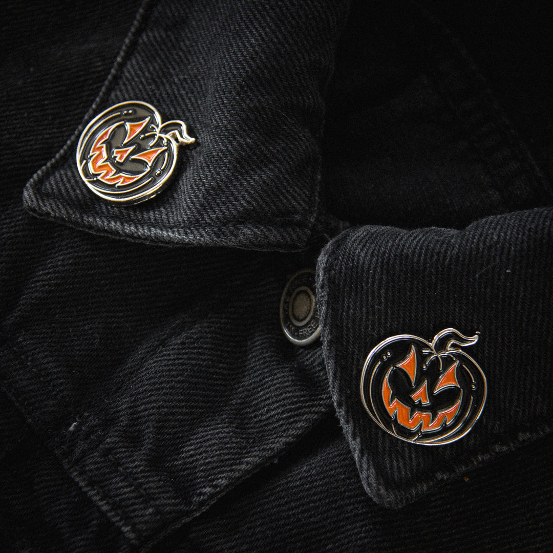 Jack-O-Lantern Collar Pin Set - Silver &amp; Black by Ectogasm