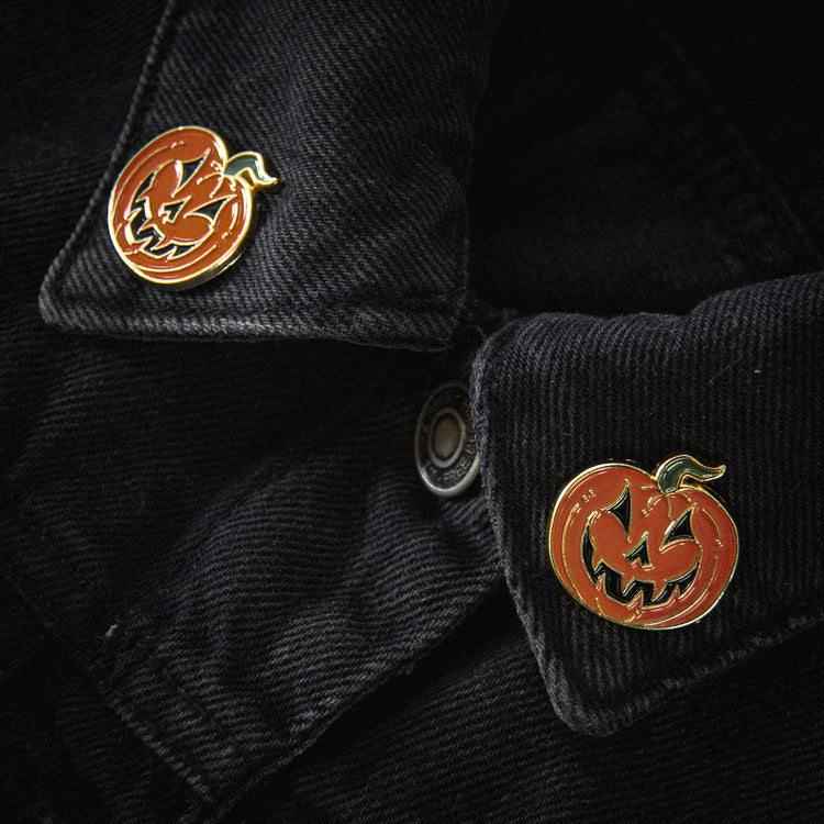 Jack-O-Lantern Collar Pin Set - Gold & Orange by Ectogasm