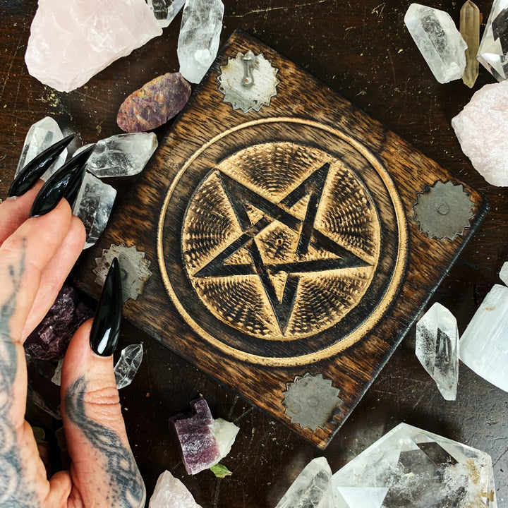 Wood Pentagram Coaster Set